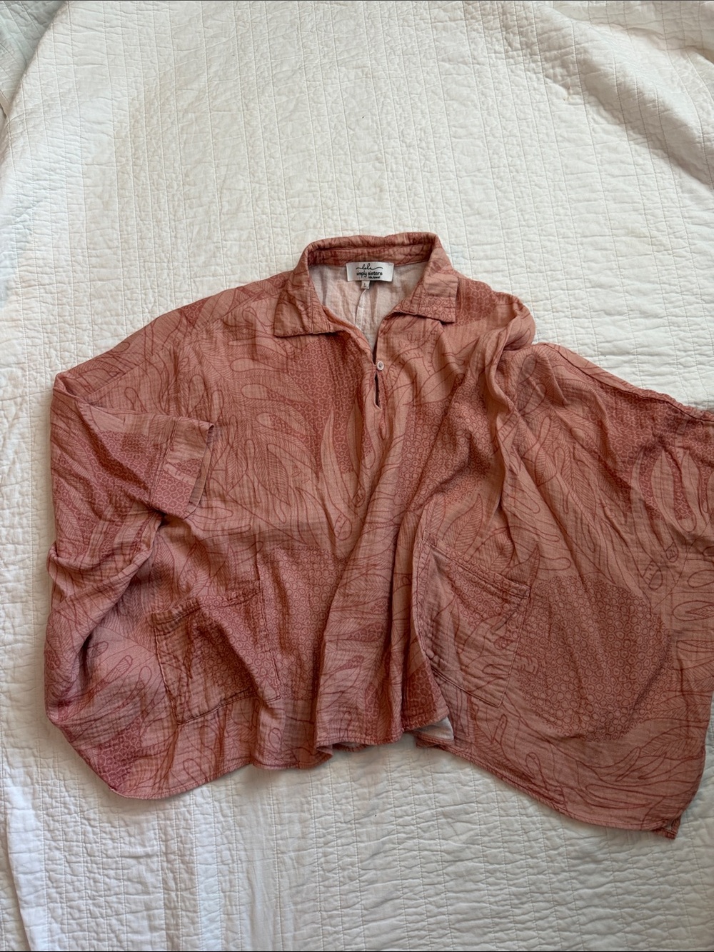 Lightweight Rust Print Button-Up Top